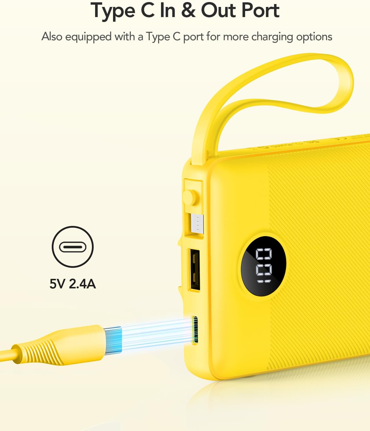 VRURC 10000mAh Power Bank Built-in Cables, Portable Charger with LED Display, Slim Intelligent Travel Battery Pack with Cords, 5 Output Dual Input Phone Charger for Cell Phone Smart Devcies-Blue