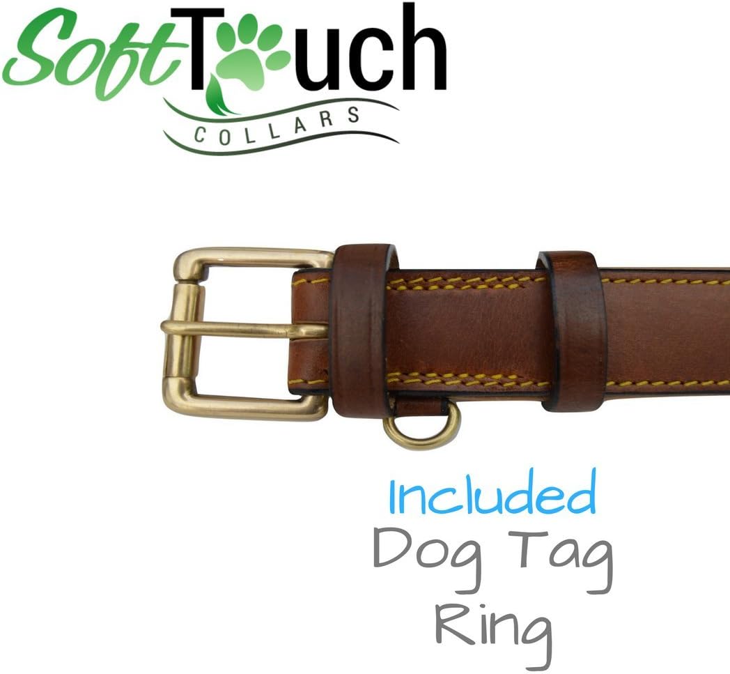 Soft Touch Collars Padded Leather Dog Collar, Large Brown - Genuine Real Leather, 24" Long x 1.5 Wide, Fits Neck Size 18" to 21" Inches