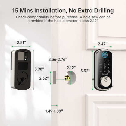 Hornbill Smart WiFi Front Door Lock: Keyless Entry Fingerprint Deadbolt - Alexa Bluetooth Electronic Keypad Door Locks for House Apartment Auto Lock Smart Life APP Remote Control - Black