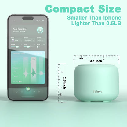 Bobtot Portable Bluetooth Speakers with Strap Easy to Carry, Wireless IPX5 Waterproof Mini Speaker with Loud Stereo Sound, 20 Hours Playtime, Rechargeable Battery, Built-in Microphone (Green)