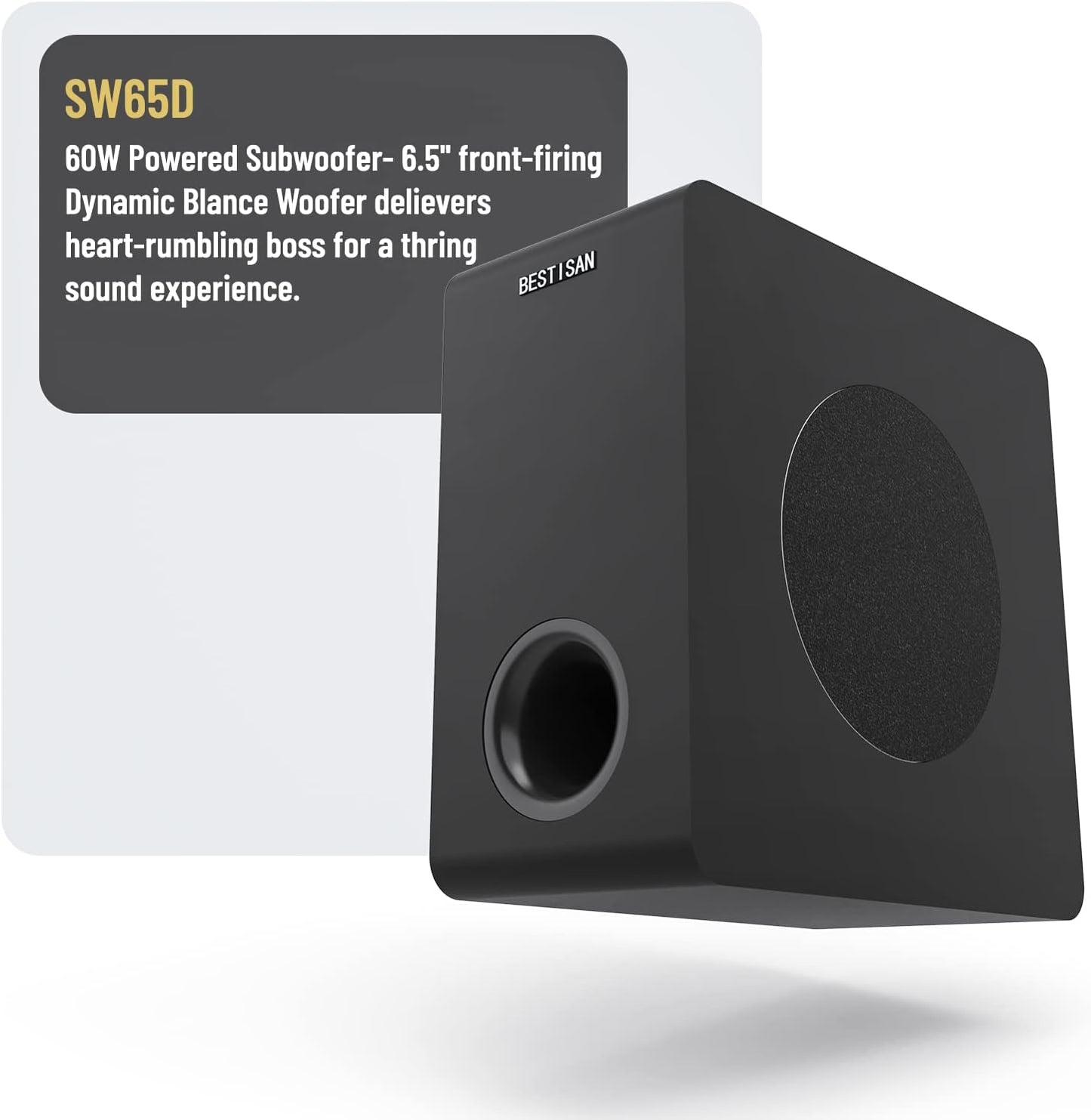 Powered Subwoofer, Bestisan 6.5" Active Home Audio Subwoofer in Compact Design for Receiver,Deep Bass in Black