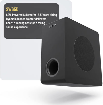 Powered Subwoofer, Bestisan 6.5" Active Home Audio Subwoofer in Compact Design for Receiver,Deep Bass in Black