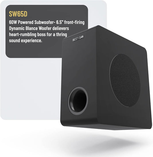 Powered Subwoofer, Bestisan 6.5" Active Home Audio Subwoofer in Compact Design for Receiver,Deep Bass in Black - PuriLite