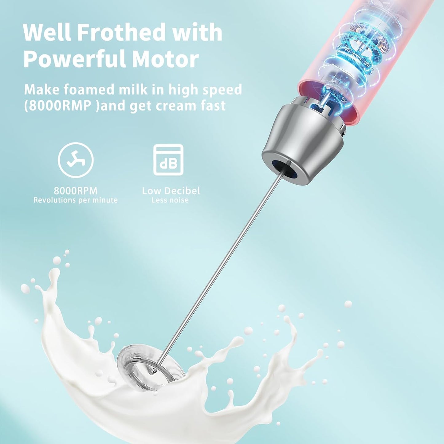 Maestri House Rechargeable Milk Frother, Handheld Electric Foam Maker Waterproof Detachable Stainless Steel Whisk Drink Mixer Foamer with Stand,LunaFro
