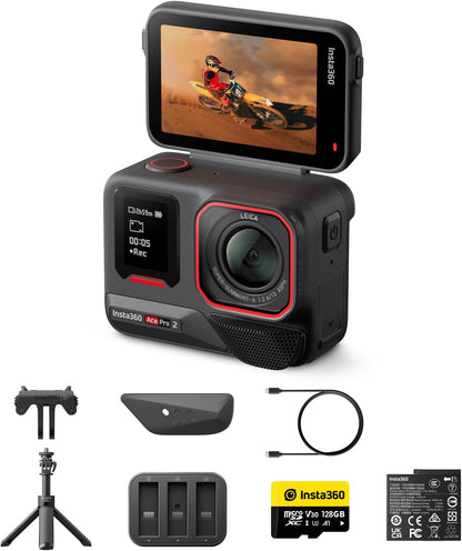 Insta360 Ace Pro 2 Standard Bundle - 8K Waterproof Action Camera Co-Engineered with Leica, 1/1.3" Sensor, Dual AI Chip, Leading Low Light, Superior Audio, Flip Screen & AI Editing for Vlogs