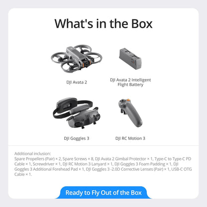 DJI Avata 2 Fly More Combo (3 Batteries), FPV Drones with Camera for Adults 4K, Immersive Experience, One-Push Acrobatics, Built-in Propeller Guard, 155° FOV, Drone Compliant with FAA Remote ID