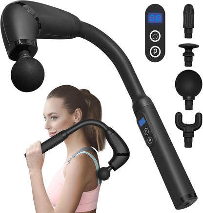 Massage Gun with Upgraded Extension Handle, Portable Muscles/Neck/Shoulders/Waist/Legs Massager with 4 Massage Heads, 3 Modes & 6 Speed Levels