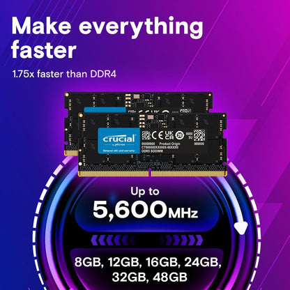 Crucial 128GB Kit (2X64GB) DDR5 RAM 5600MHz (or 5200MHz or 4800MHz) Laptop Memory Kit, SODIMM 262-Pin, Compatible with Latest Intel Core Ultra and AMD Ryzen 8000 & Above – CT2K64G56C46S5