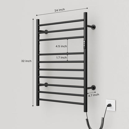 POPFLY Heated Towel Rack, Wall Mounted Electric Hot Towel Warmer, 4-Bar 304 Stainless Steel Small Heated Towel Warmer Rack for Bathroom with Timer and Temperature Control, Brushed