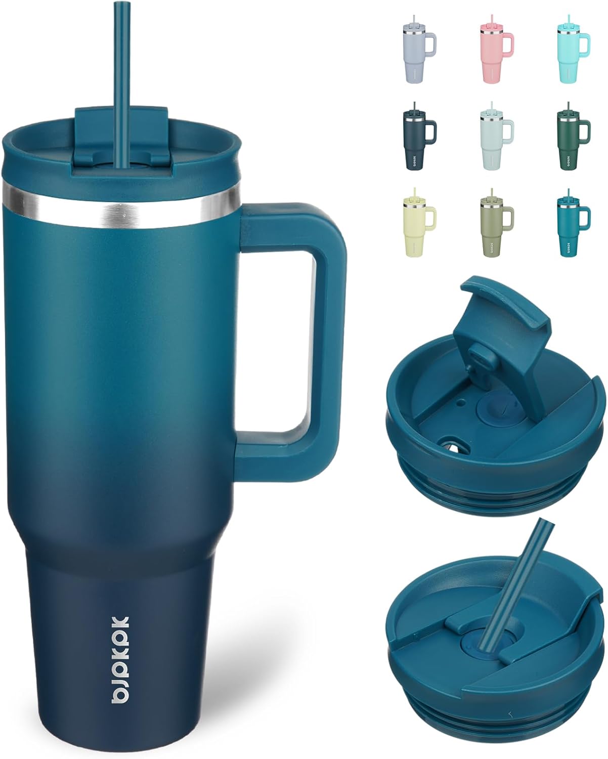 BJPKPK Tumbler with Handle and Straw 30oz Insulated Tumbler Cups with Lid Stainless Steel Travel Coffee Mug,Indigo Black