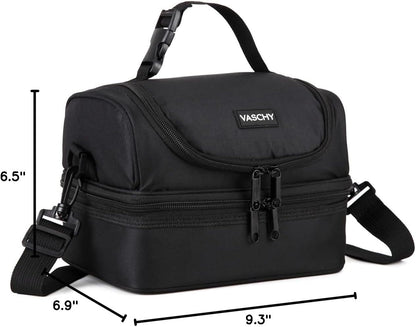VASCHY Lunch Box Bag Men, Insulated Two Compartments Bento Cooler Bags for Adults/Women/Kids for School,Daycare,Kindergarten,Picnic Black
