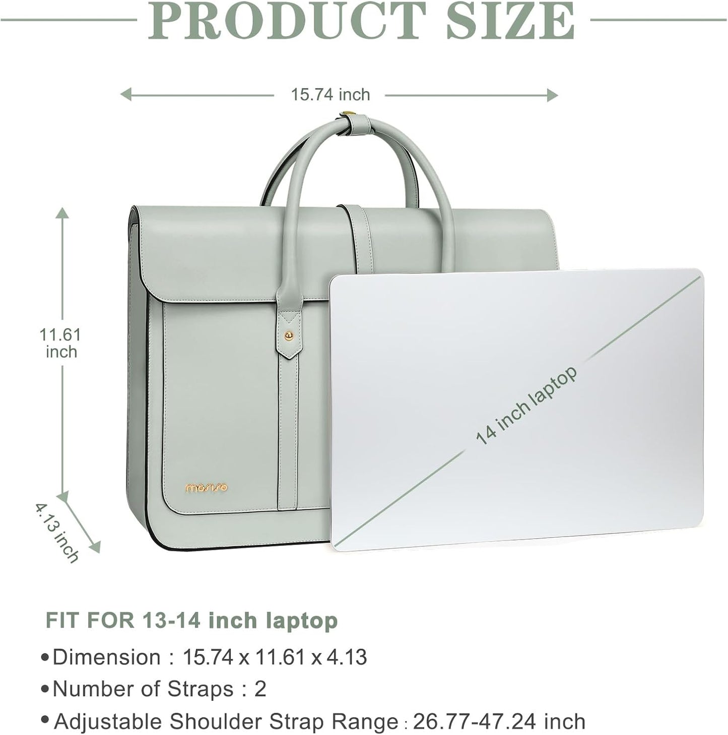 MOSISO Laptop Bag for Women, PU Leather Laptop Shoulder Bag Convertible Backpack, Work Travel Computer Bag with Bowknot - PuriLite