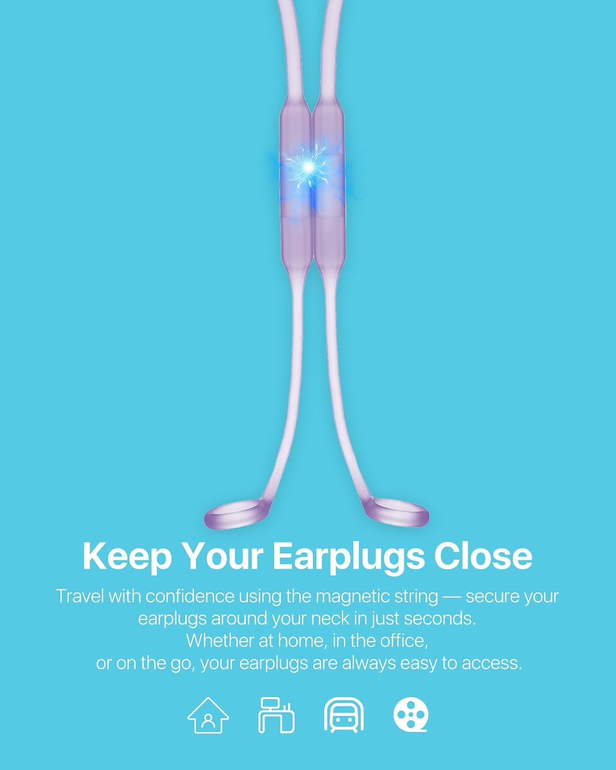 Earplugs Lanyard 2PCS, Magnetic Tug-Resistant Safety Connector Cord Keep Ear Plugs Secure Handy, Anti-Loss Silicone Strap Works with Any Earplugs, Earphones, Earbuds with Removable Tips