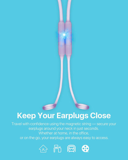 Earplugs Lanyard 2PCS, Magnetic Tug-Resistant Safety Connector Cord Keep Ear Plugs Secure Handy, Anti-Loss Silicone Strap Works with Any Earplugs, Earphones, Earbuds with Removable Tips
