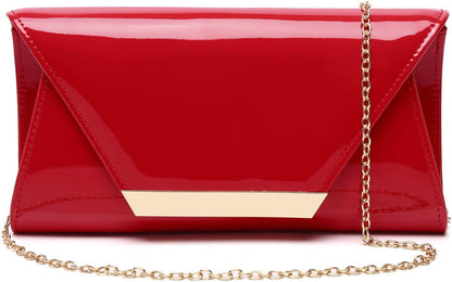 MUDUO Patent Leather Envelope Clutch Purse Shiny Candy Foldover Clutch Evening Bag for Women (7018-Silver)