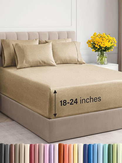 Extra Deep Queen Sheet Set - 6 Piece Breathable & Cooling Sheets - Hotel Luxury Bed Sheets Set - Easy & Secure Fit - Soft, Wrinkle Free & Comfy Sheets Set - White Sheet Set w/Extra Deep Pockets