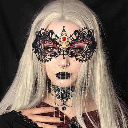 Obmyec Masquerade Lace Mask Costume Eye Mask Tassels Face Masks Rhinestone Black Mask for Women and Girls