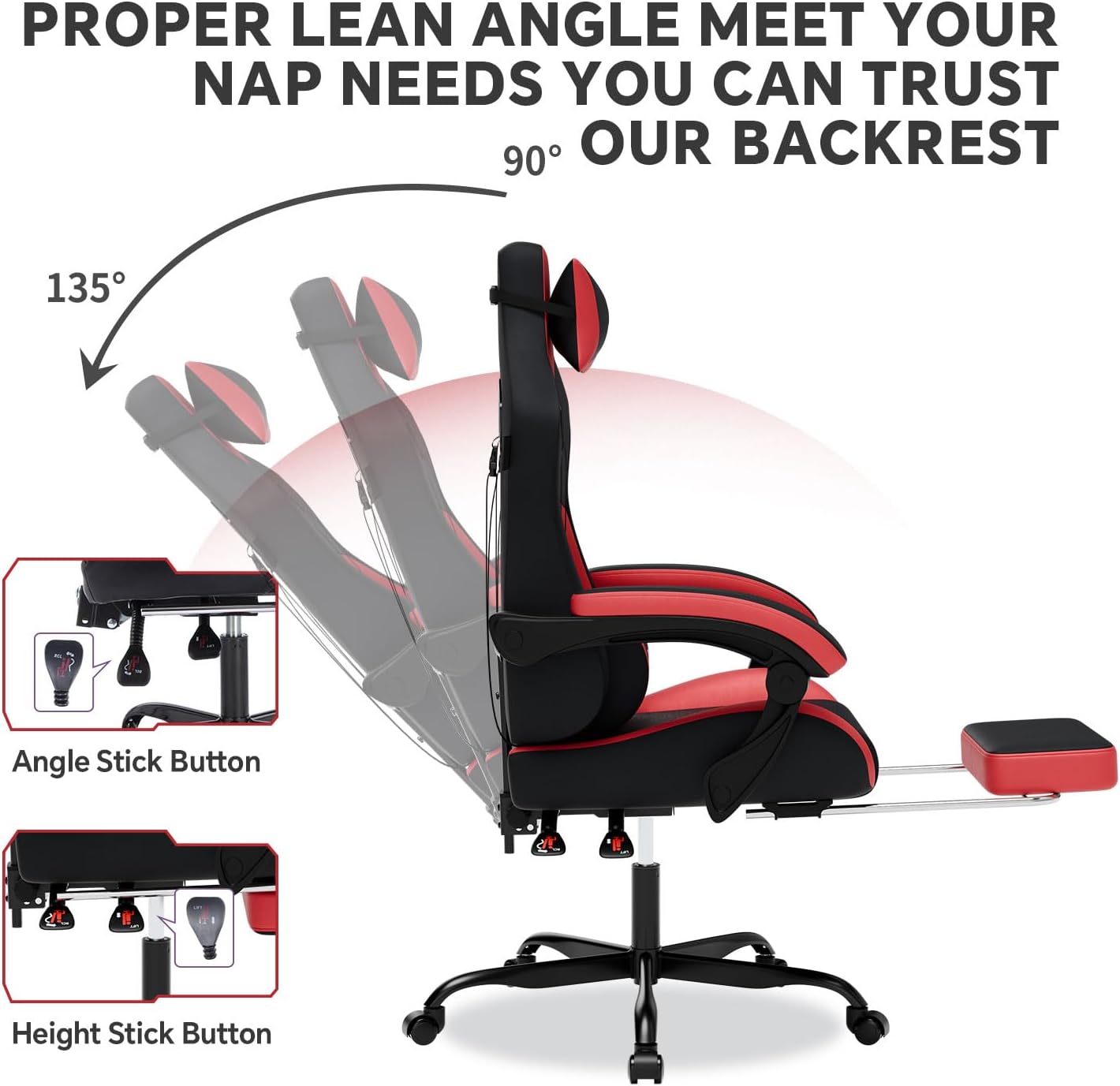 Gaming Chair with Footrest,High Back with Massage Reclining Computer Chair， Big and Tall Racing Gaming Chair Ergonomic Game Chair for Adults PVC Leather (Red)