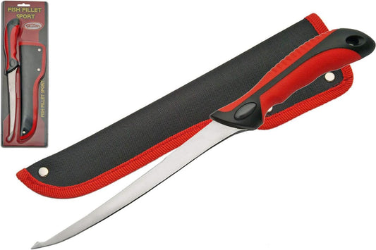 SZCO Supplies 21" Fish Fillet Sport Filllet Knife For Fishing, Cooking, With Rubberized Handle-Double Edged Fillet Knife With Nylon Sheath For Fishermen And Professional Chefs, Gift Knife For Anglers