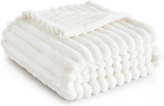 Bedsure Throw Blanket Living Room Home Decor- Gift for Mom Women Men, Soft Fluffy Fleece Cozy Fuzzy Plush Warm White Couch Bed Fall Blanket, Bedroom Decor Gifts for Him Her, 50x60