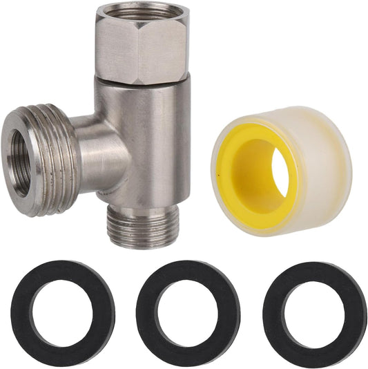 3/8" Bidet T-Valve Adapter, Stainless Steel 3/8" x 1/2" T-Valve with Gasket & PTFE Tape for Toilet Water Tank Connector Replacement Parts Attachments Accessories