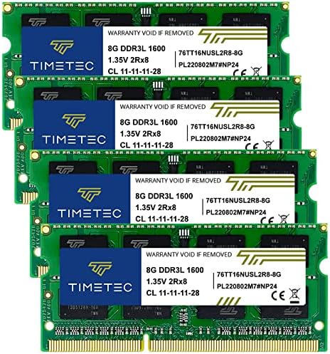 Timetec 16GB KIT(2x8GB) DDR3L / DDR3 1600MHz PC3L-12800 / PC3-12800 Non-ECC Unbuffered 1.35V / 1.5V CL11 2Rx8 Dual Rank 204 Pin SODIMM Laptop Notebook PC Computer Memory RAM Module Upgrade