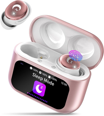 VEKJ Sleep Earbuds, Bluetooth 5.4 Mini Wireless Ear Euds with Multifunctional Touch Screen, 48H Bass Stereo Headphones with Sleep Mode/5 EQ Modes/ENC Noise Cancelling, IPX7 Earphones for iOS Android