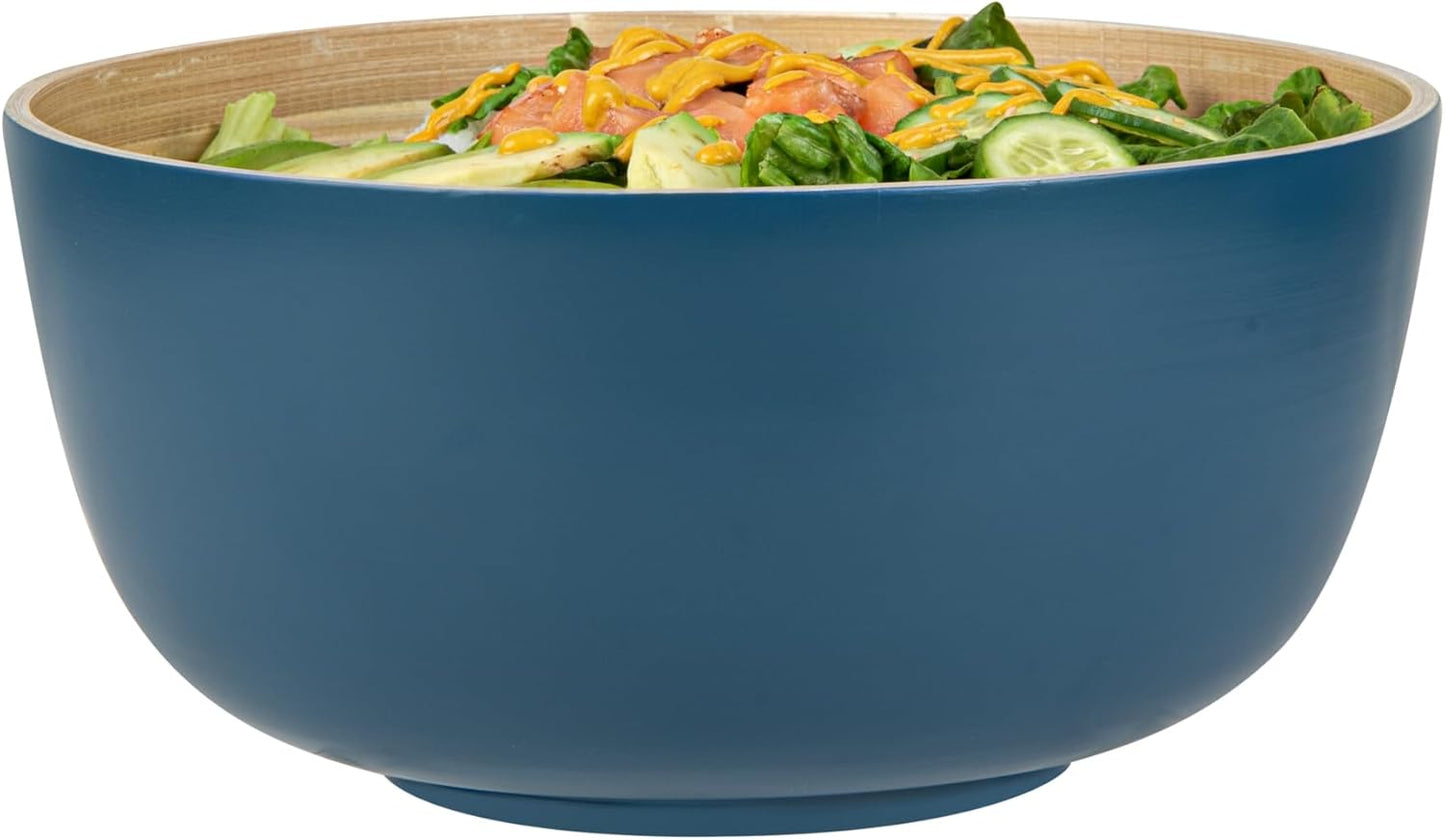 Restaurantware-Bambuddha 51 Ounce Extra Large Salad Bowl, 1 Heavy-Duty Round Salad Bowl - Sustainable, Reusable, Blue Bamboo Serving Dish, for Serving Salads, Fruits, and Appetizers