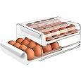 Auto Rolling Egg Storage for Fridge | Stackable Egg Organizer | Refrigerator Egg Holder with Lid | Kitchen Fridge Storage Box | Space Saving Egg Container