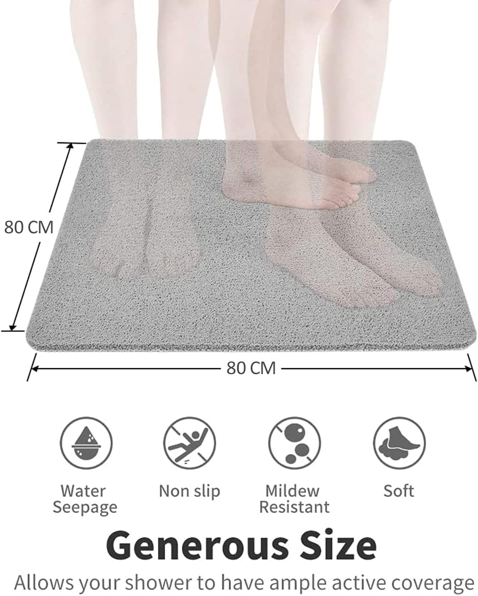 Square Shower Mat, Non Slip Bath Mat, Loofah Shower Stall Mats for Walk-in Shower, 32 x 32 Inches Shower Floor Mat with Drain, Bath Mats for Showers Bathroom, Tub, Seniors