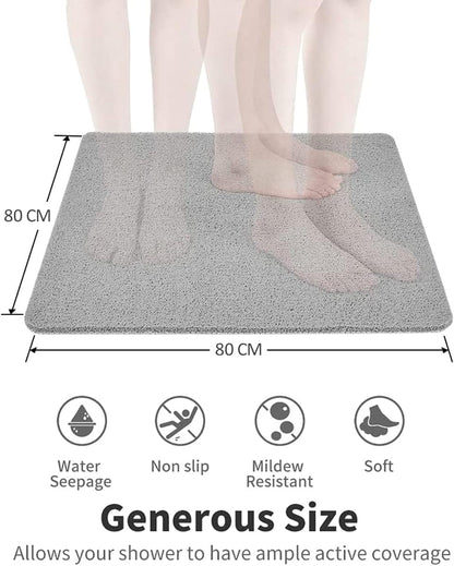 Square Shower Mat, Non Slip Bath Mat, Loofah Shower Stall Mats for Walk-in Shower, 32 x 32 Inches Shower Floor Mat with Drain, Bath Mats for Showers Bathroom, Tub, Seniors