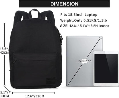 SUPACOOL Casual Laptop Backpack with USB Charging Port for Men and Women, School Bookbag for College, Lightweight Pack Back(Dark Black)