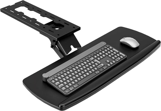 AX WABER Keyboard Tray Under Desk with Storage Drawer, Height Adjustable Keyboard Tray Slide Out 360° Swivel Tilt, Ergonomic Under Desk Mount Keyboard & Mouse Holder for Gaming Home Office, Black