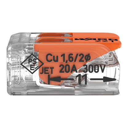 Wago 221-413 Splicing Connector 3 Conductors 0.14-4 mm². Compact Design with Lever, Pack of 50 | Universal electrical terminal blocks for rigid and flexible cables, quick and secure connection with manual control lever