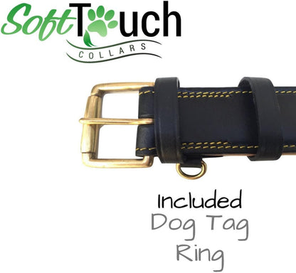 Soft Touch Collars Padded Leather Dog Collar, Large Brown - Genuine Real Leather, 24" Long x 1.5 Wide, Fits Neck Size 18" to 21" Inches