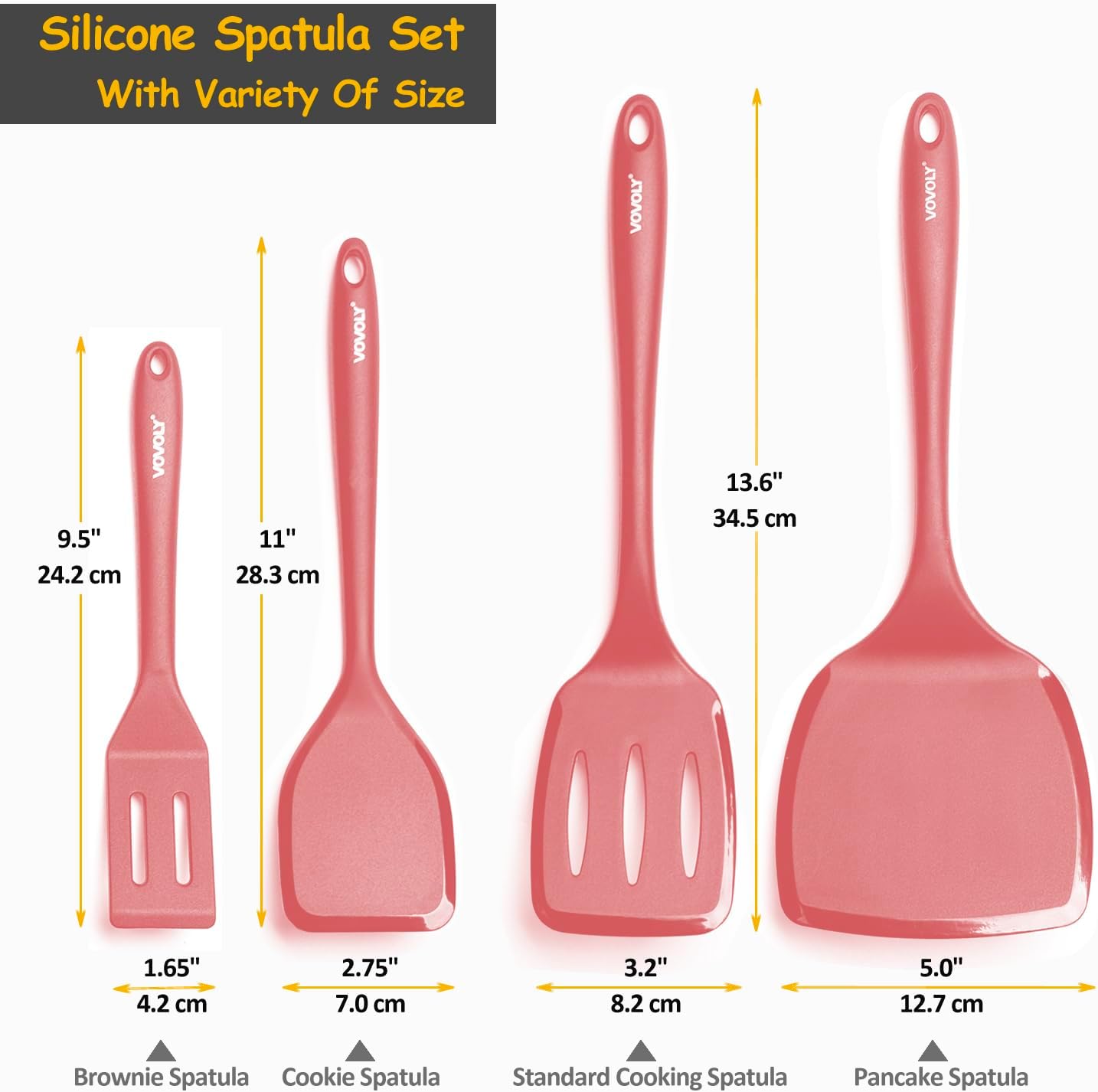 Silicone Spatula Set, 600°F Heat Resistant Silicone Spatula Turner Flipper for Cooking, Non Stick and Non Scratch Kitchen Utensils for Eggs & Pancakes, 4 Pack, Black