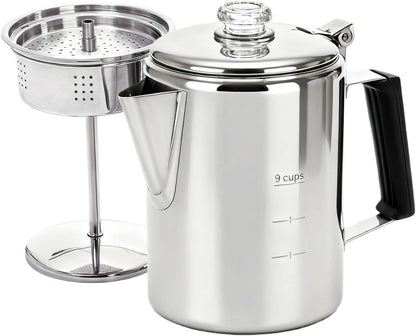 Cididu Coffee Percolator 9 Cup Camping Coffee Pot, Coffee Pot Outdoors, Stainless Steel Stove Top Brew Coffee Maker on Fire, Ideal for Group Camping, Hiking, Backpacking, RV and Travel