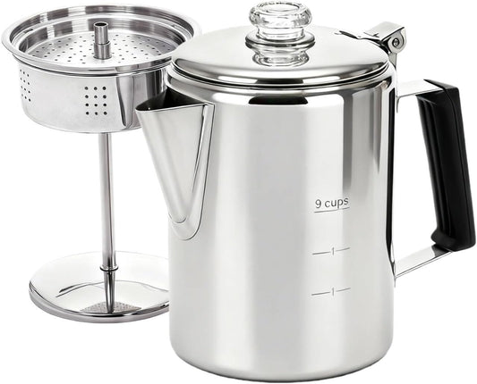Cididu Coffee Percolator 9 Cup Camping Coffee Pot, Coffee Pot Outdoors, Stainless Steel Stove Top Brew Coffee Maker on Fire, Ideal for Group Camping, Hiking, Backpacking, RV and Travel