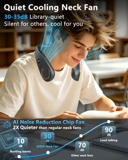 Neck Fan with Cooling Plate-5500mAh Rechargeable, Ultra Quiet Operation, 5 Speeds & 3 Cooling Modes, USB-C Fast Charging, LED Display Battery & Speed, Bladeless Wearable Neck Cooler for Travel Black