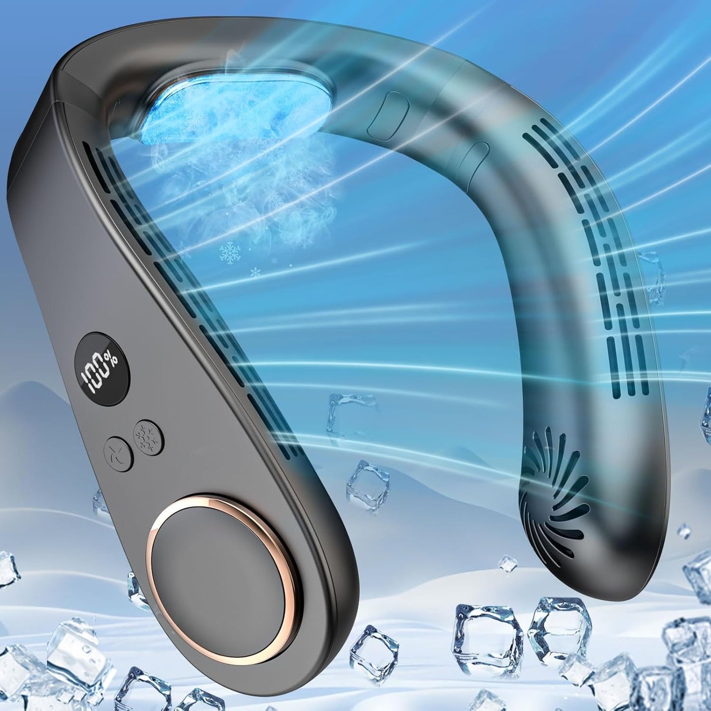 Neck Fan with Cooling Plate-5500mAh Rechargeable, Ultra Quiet Operation, 5 Speeds & 3 Cooling Modes, USB-C Fast Charging, LED Display Battery & Speed, Bladeless Wearable Neck Cooler for Travel Black