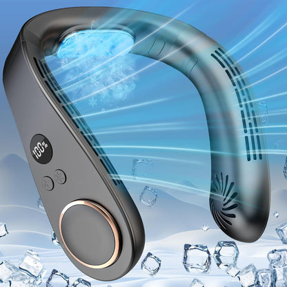 Neck Fan with Cooling Plate-5500mAh Rechargeable, Ultra Quiet Operation, 5 Speeds & 3 Cooling Modes, USB-C Fast Charging, LED Display Battery & Speed, Bladeless Wearable Neck Cooler for Travel Black