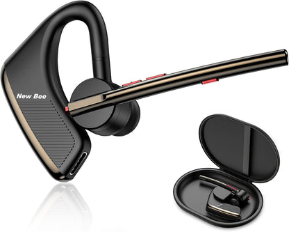 Bluetooth Headset V5.2 New Bee Bluetooth Earpiece CVC8.0 Dual Mic Noise Cancelling Wireless Handsfree 24Hrs Talktime Driving Headset with Mic Mute for iPhone Android Smartphone Business Office