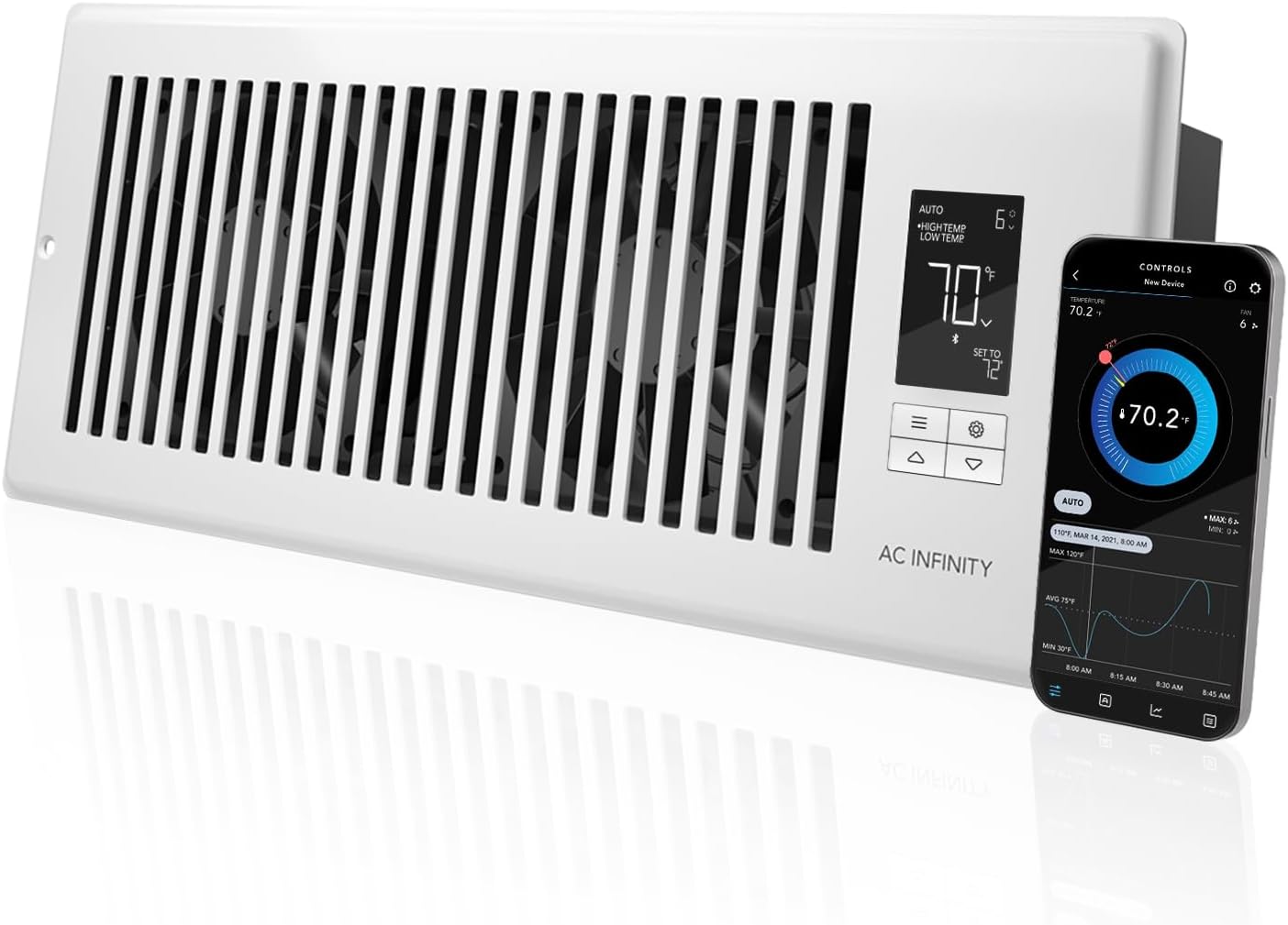 AC Infinity AIRTAP T4 White, Register Booster Fan for 4” x 10” Vents, Thermostat Control Improves Heating & Cooling, Quiet 10-Speed Remote Control & Bluetooth App. ONLY FITS 4” x 10” Duct Openings