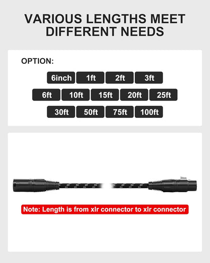 VANDESAIL XLR Cables 25ft 2 Pack, Durable Nylon Braided XLR Microphone Cable, Mic Cable, Shielded and Fully Balanced OFC Male to Female Cord for Recording Mixer Amplifie Speaker Black White