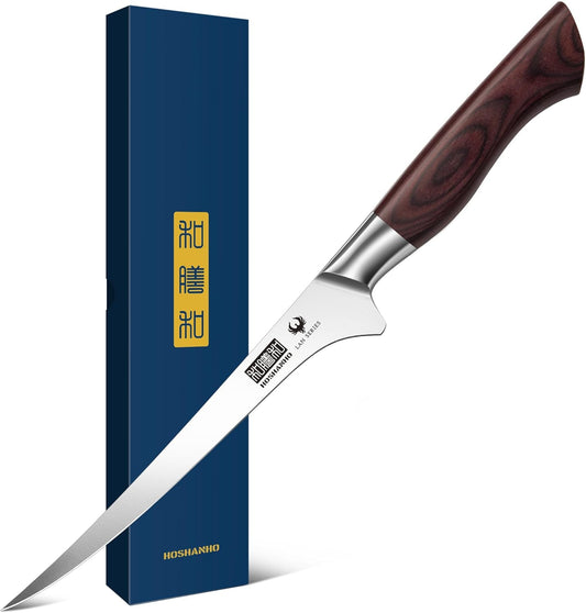HOSHANHO Fillet Knife 7 Inch, Professional High Carbon Stainless Steel Boning Knife for Meat, Ultra Sharp Japanese Fish Fillet Knife with Ergonomic Wood Handle