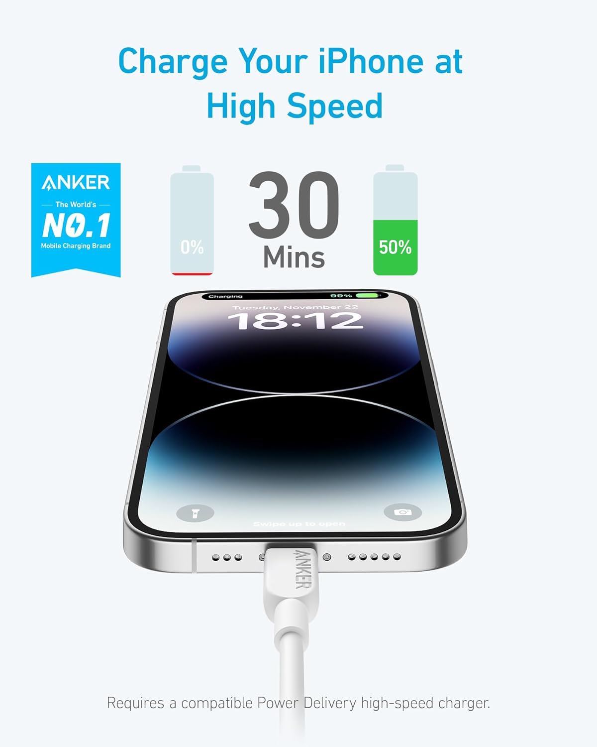 Anker USB C to Lightning Cable, 310 USB-C to Lightning Cable(White,10ft), MFi Certified, Fast Charging Cable for iPhone 14 Plus 14 14 Pro Max 13 13 Pro 12 11 X XS XR (Charger Not Included) - PuriLite