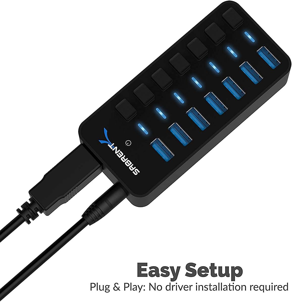 SABRENT16 Port USB hub 3.2 x1 and Charger 90W, with Power Adapter, Fast Powered Data hub, Multiple USB Charging, USB Docking Station, multiport hubs, LEDs on/Off Switch, Mount Bracket Included