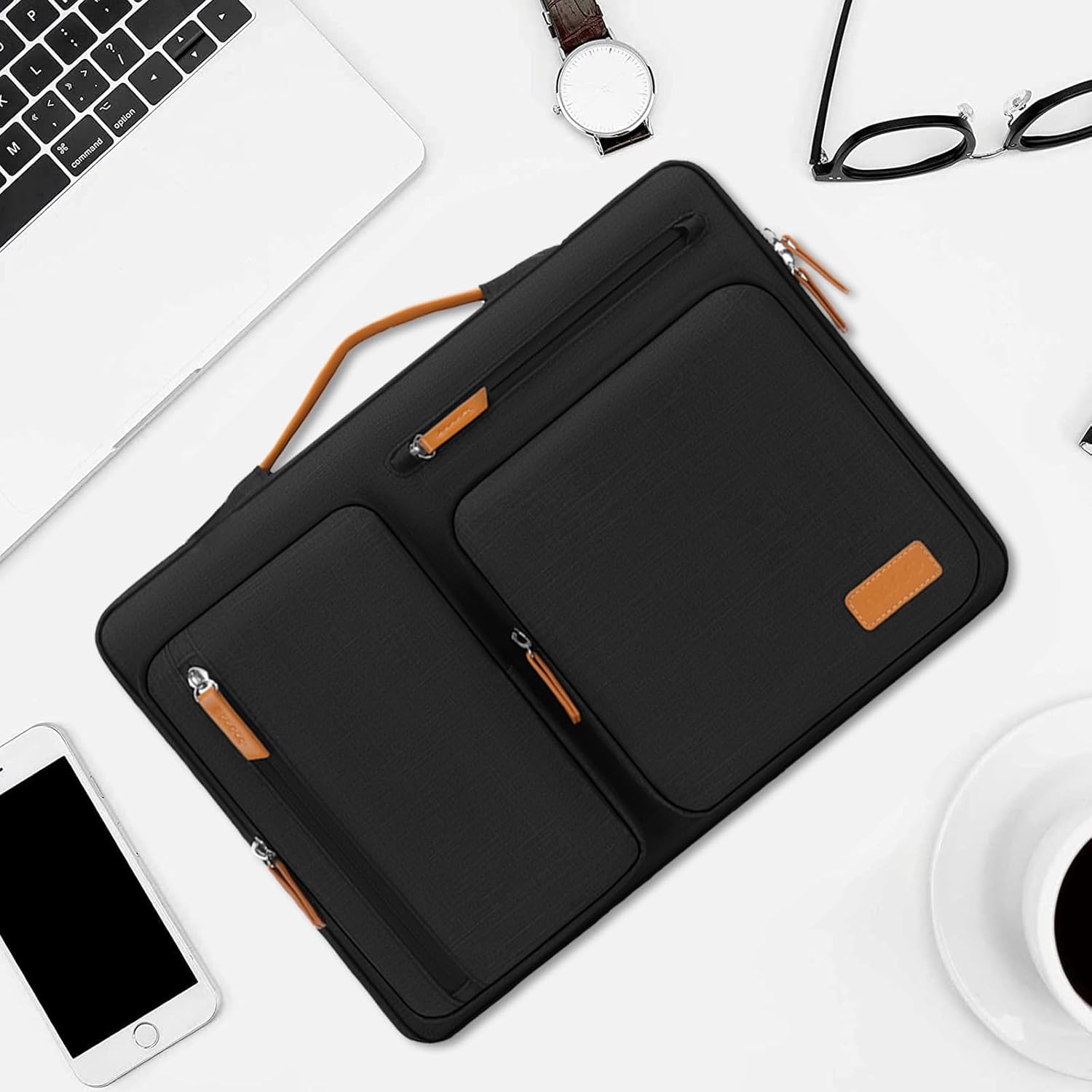 MOSISO 360 Protective Laptop Sleeve Compatible with MacBook Air/Pro, 13-13.3 inch Notebook, Compatible with MacBook Pro 14 inch M3 M2 M1, Side Open Bag with 4 Zipper Pockets&Handle, Black - PuriLite