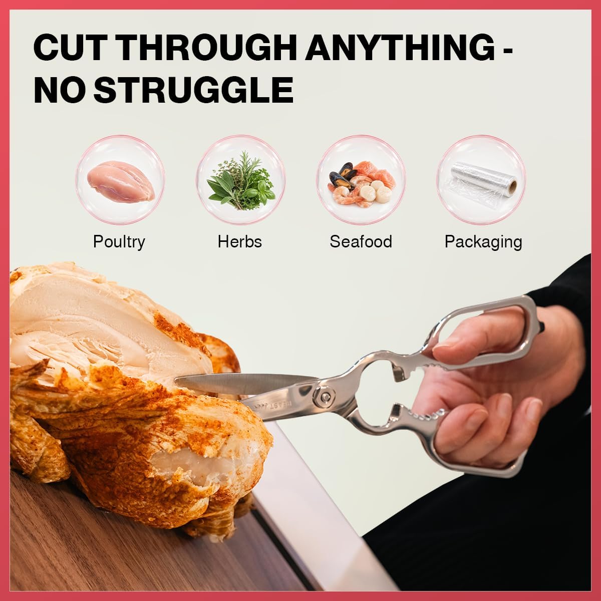 Kitchen Scissors – All Steel, Come-Apart, Dishwasher Safe | Heavy-duty 3Cr14 steel shears. Serrated edge cuts poultry, herbs & seafood. 5-in-1 multi-tool. Opens bottles & cans.