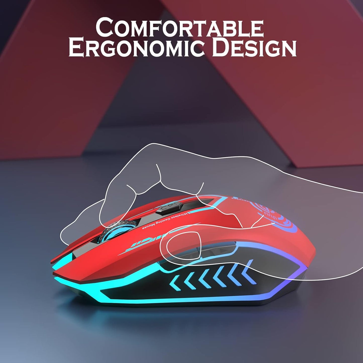 Wireless Gaming Mouse Up to 10000 DPI, UHURU Rechargeable USB Wireless Mouse with 6 Buttons 7 Changeable LED Color Ergonomic Programmable MMO RPG for PC Laptop, Compatible with Windows Mac